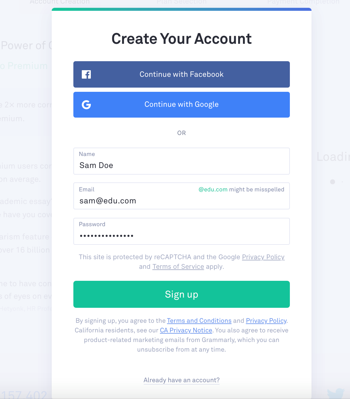 create account