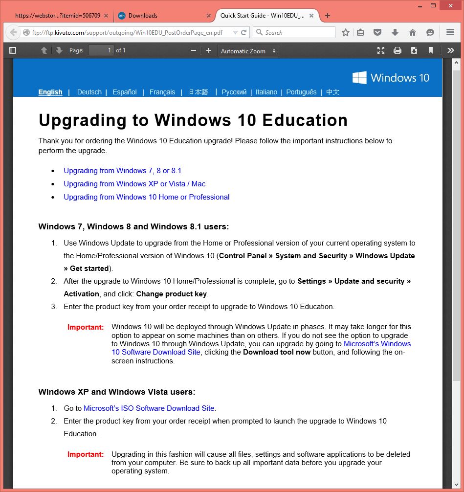 Windows 10 Installation Instructions